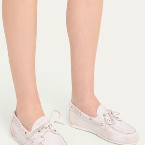 Brand New Miu Miu White Loafer (Boat Shoe) 39.5 Leather Lace-Up Moccasin